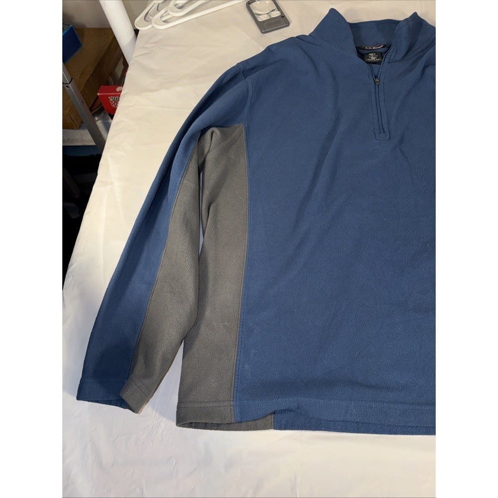 LL Bean Sweater Adult Large Blue & gray Fleece 1/4 Zip Long Sleeve Mens DAAP8 - Picture 5 of 12
